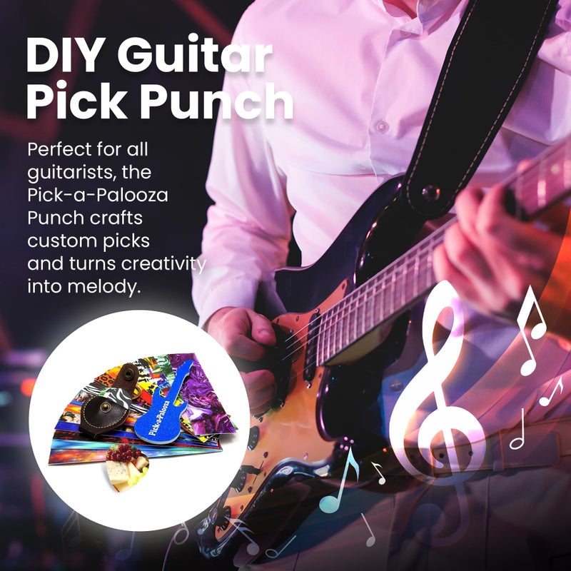 Pick-a-Palooza DIY Guitar Picks Punch Mega Pack - Custom Pick Maker for Musicians - Features Leather Key Chain Holder, Pick Strips with Artwork & File - Unique Gifts for Men & Women - Red Punch - Image 2